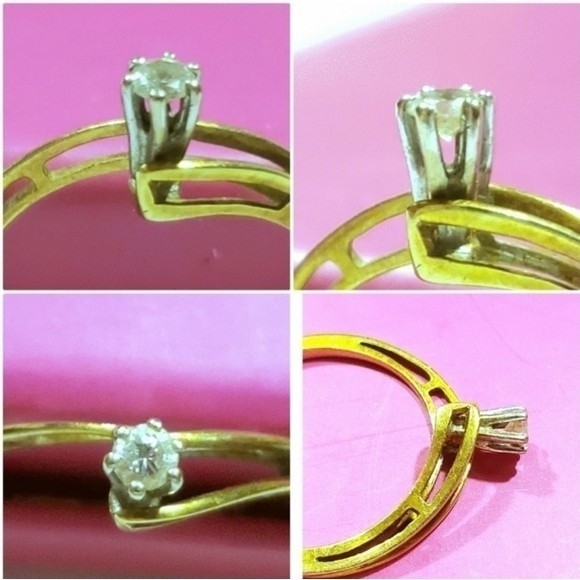 14.18K Yellow Gold Genuine Diamond Solitaire Engagement Wedding Ring Vintage - Picture 7 of 13
